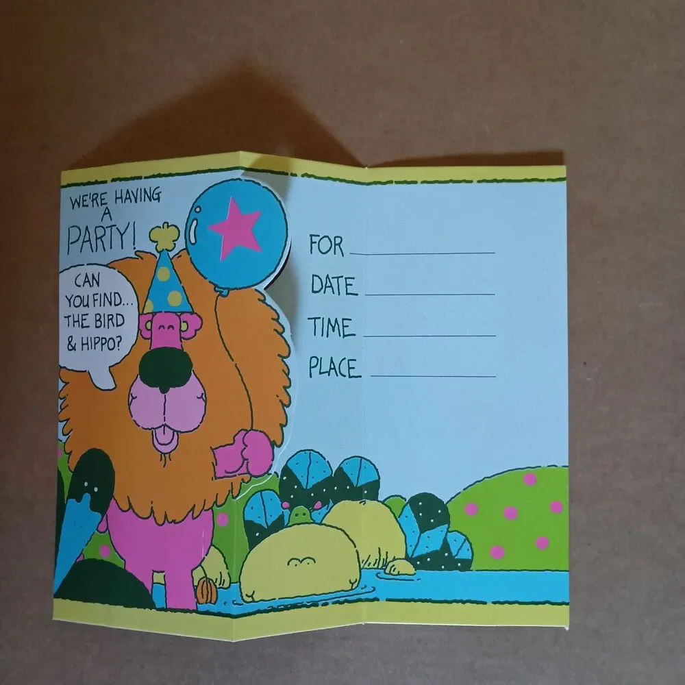 vintage 1988 kids zoo animals themed party invitations with envelopes